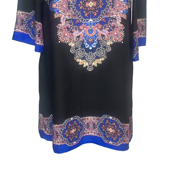 City Studio Dress Large Blue Black Bohemian Shift Long Sleeves - Picture 4 of 7